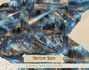Meteor Rain Junk Journal Kit | Vintage Cosmic Collage Sheets | Falling Stars Printable Scrapbook Paper | Celestial Ephemera Pages