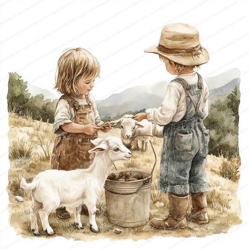 18 Kid Feeding Goat Clipart | Charming Farm Animal Illustration ...