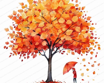 Fall Leaves Tree Autumn Clipart 20 Printable High Quality JPGs Digital Download Card Making Digital Paper Craft