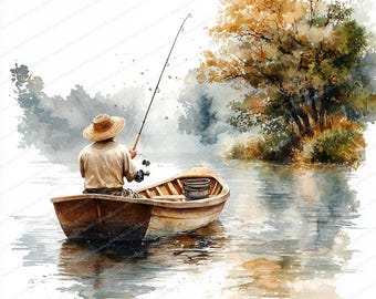 18 vårfiskebåt Clipart | Illustration för utomhusäventyr | Utskrivbar akvarell clipart | Högkvalitativa JPG-bilder | Papperspyssel | Journal
