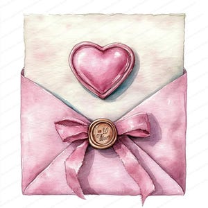 14 imágenes prediseñadas de sobres románticos / Diseño de corazón con sello de cera vintage / Imágenes prediseñadas de acuarela imprimibles / JPG de alta calidad / Manualidades de papel / Diario basura