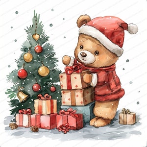 14 Clipart ours en peluche de Noël | Ours aquarelle | Clipart aquarelle imprimable | JPG de haute qualité | Téléchargement numérique | Créations en papier
