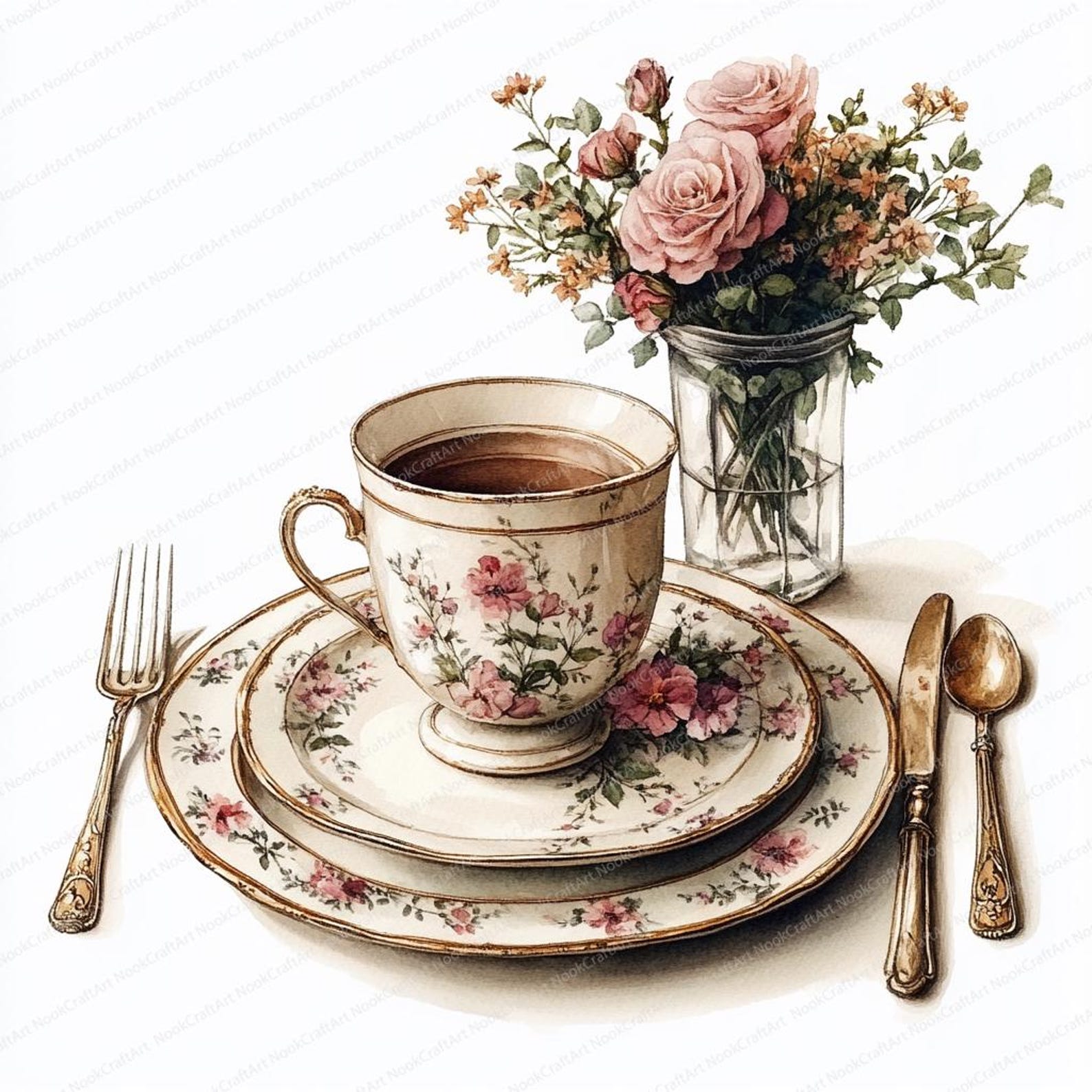 Tableware Graphics Picture 24 Vintage Tableware Clipart | Retro Crockery Graphics | Printable ...