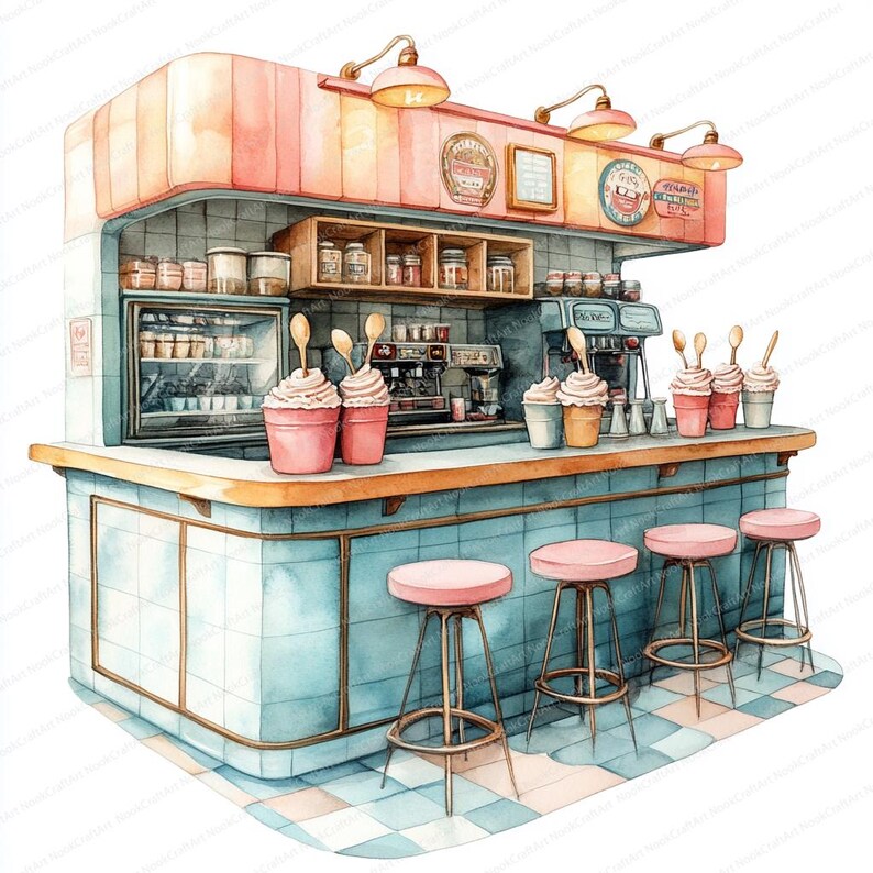 20 Ice Cream Shop Clipart | Retro 50s Neon Design | Printable ...