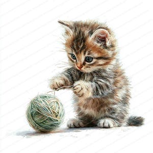 17 Kätzchen Spielen mit Garn Clipart | Entzückende Katzenillustrations-Set | Druckbare Aquarell Clipart | Hochwertige JPGs | Papierhandwerk