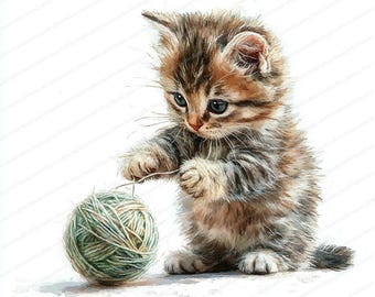17 Kitten Playing With Yarn Clipart Adorable Cat Illustration