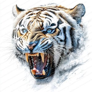 20 Wild White Tiger Portrait Clipart | Watercolor Tiger Clipart | High Quality JPGs | Digital Download | Paper Craft | Junk Journal
