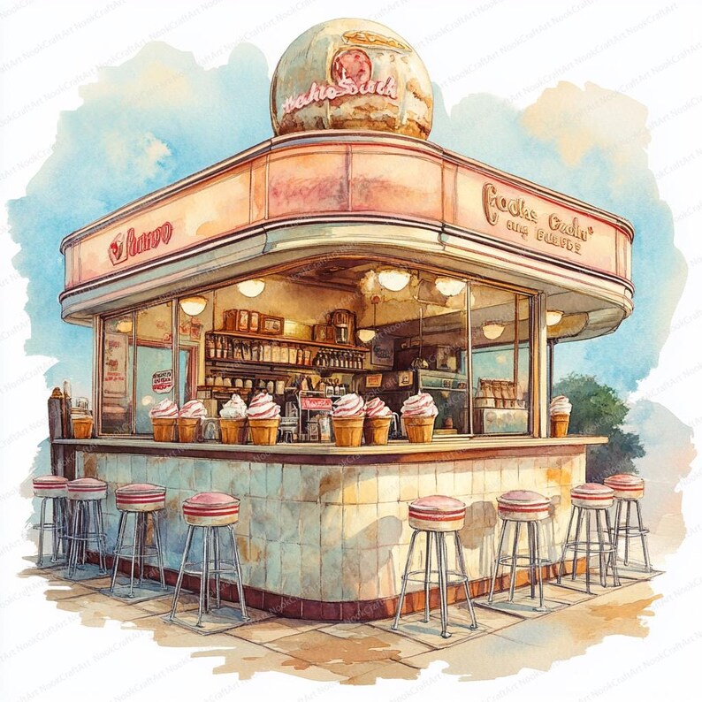 20 Ice Cream Shop Clipart | Retro 50s Neon Design | Printable ...