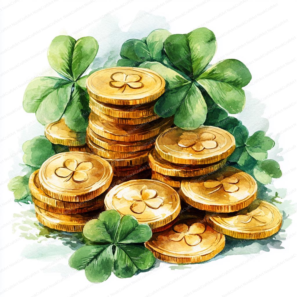15 クローバー ゴールド コイン クリップアート | ラッキー チャーム デジタル グラフィックス | 印刷可能な水彩クリップアート | 高品質  JPG | ペーパー クラフト | ジャンク ジャーナル - Etsy 日本