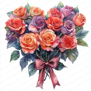 20 herzförmige Blumen Clipart | Romantische Blumenmuster-Kollektion | Druckbare Aquarell Clipart | Hochwertige JPGs | Junk Journal