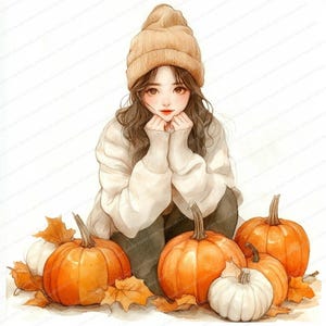 20 illustrazioni autunnali Clipart / Clipart ragazza acquerello / JPG di alta qualità / Download digitale / Artigianato di carta / Diario spazzatura