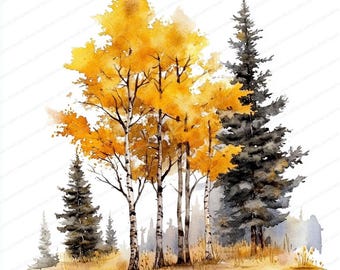 20 Autumn Trees Clipart | Printable Watercolor Art | High Quality JPGs | Digital Download | High Resolution | Paper Crafts & Junk Journals