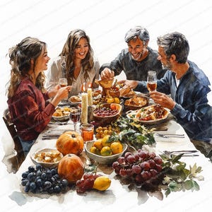 22 Clipart Dîner festif en famille | Joyeuses fêtes de fin d'année | Clipart aquarelle imprimable | JPG de haute qualité | Créations artisanales en papier | revue