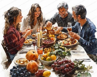 22 Clipart Dîner festif en famille | Joyeuses fêtes de fin d'année | Clipart aquarelle imprimable | JPG de haute qualité | Créations artisanales en papier | revue