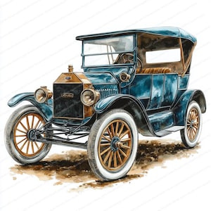18 Oldtimer Clipart | Klassische Automobile | Druckbare Aquarell Clipart | Hochwertige JPGs | Digitaler Download | Kartenherstellung