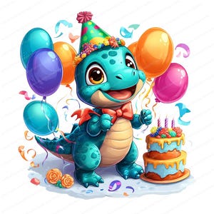 16 süße Dinosaurier Clipart | Geburtstagsparty Clipart-Bundle | Druckbare Aquarell Clipart | Hochwertige JPGs | Papiermodell | Junk Journal