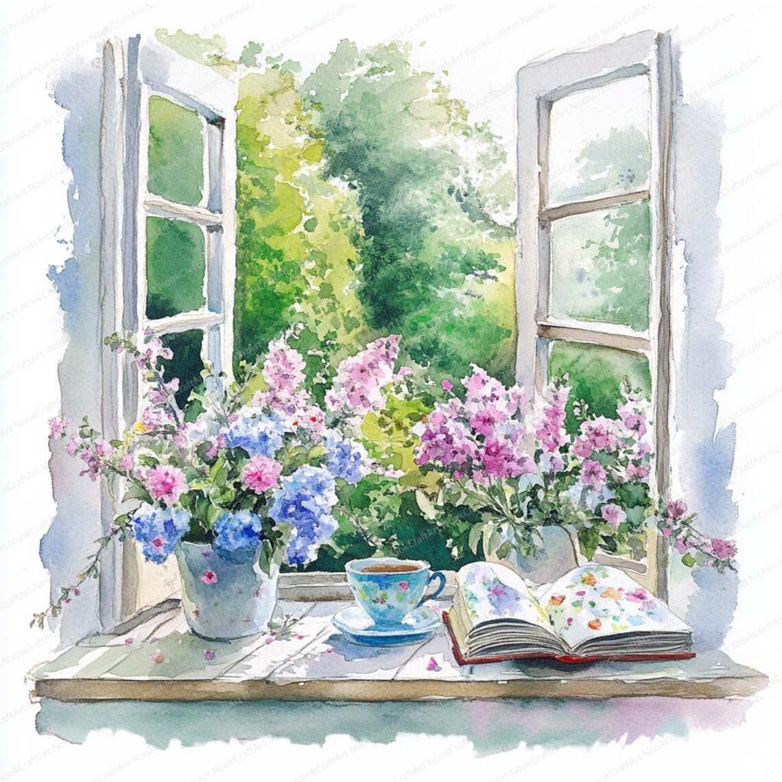 20 Spring Window View Clipart | Watercolor Spring Clipart | High ...