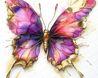 18 紫色の蝶のクリップアート | モダンな抽象的な蝶のイラスト | 印刷