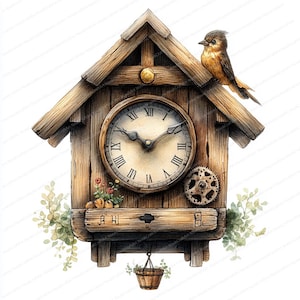 17 Cuckoo Clock Clipart | Rustic Farmhouse Decor Illustrations| Printable Watercolor clipart | High Quality JPGs | Paper craft | journal