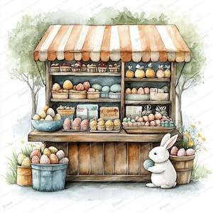 20 Clipart del festival di Pasqua / Illustrazioni colorate del mercato primaverile / Clipart acquerello stampabile / JPG di alta qualità / Artigianato di carta / diario
