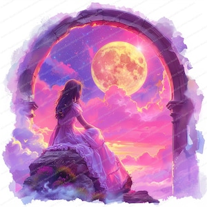 12 Cliparts de Menina e Universo | Menina Noite Estrelada | Clipart em Aquarela para Imprimir | JPG de Alta Qualidade | Download Digital | Artesanato em Papel