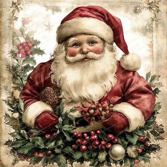 シャビーシックなサンタクロースのクリップアート16点｜ヴィンテージ