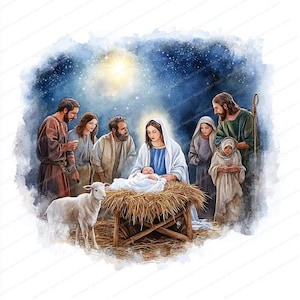 20 imágenes prediseñadas de la Natividad de Navidad en acuarela / Imágenes prediseñadas del Niño Jesús / JPG de alta calidad / Descarga digital / Manualidades de papel / Diario basura