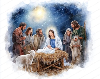 20 Watercolor Christmas Nativity Scene Clipart | Baby Jesus Clip Art | High Quality JPGs | Digital download | Paper craft | junk journal