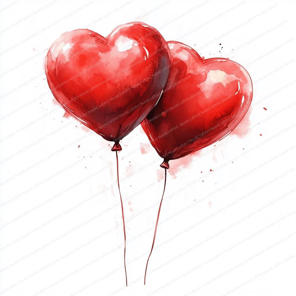 20 Heart Balloons Clipart | Valentine’s Day Watercolor Balloon Images ...