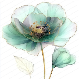 13 imágenes prediseñadas de flores abstractas / Impresión de flores verdes abstractas / Imágenes prediseñadas de acuarela imprimibles / JPG de alta calidad / Descarga digital / Manualidades de papel