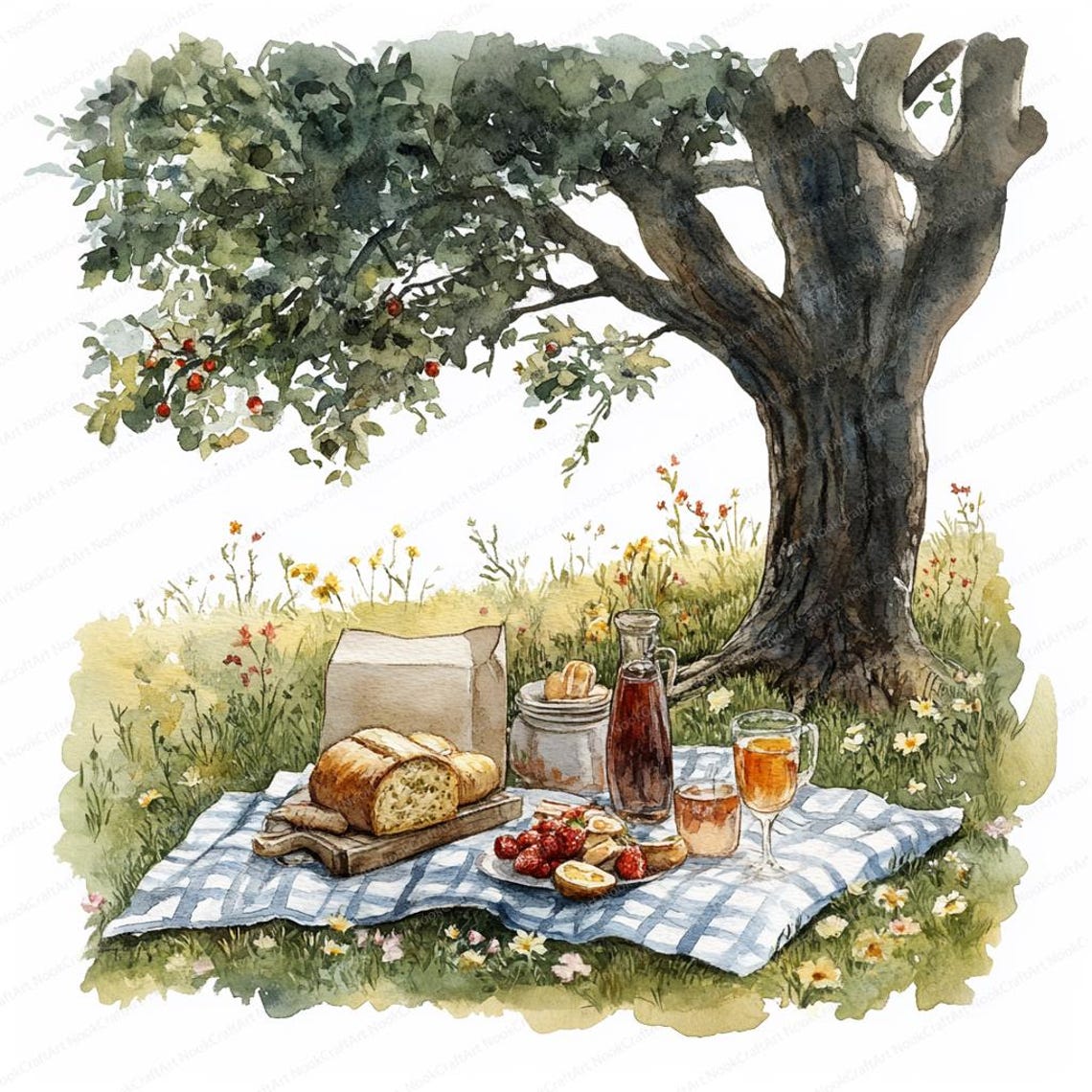 Spring Picnic Graphics 14 Spring Picnic Clipart Set | Printable Watercolor Clipart | High ...