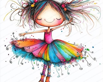 Quirky Ballerina Clipart | 14 High Res Watercolor JPGs | Printable Watercolor clipart | Digital download | Paper craft | junk journal