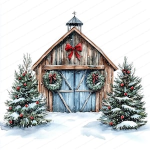 18 Christmas Barn Clipart | Festive Farmyard Barn | Printable Clipart | High Quality JPGs | Digital Download | Christmas Card | Journals