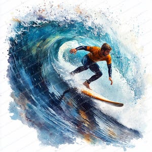 20 Surfing Ocean Waves Clipart | Beach Adventure Design Elements| Printable Watercolor clipart | High Quality JPGs | Paper craft | journal