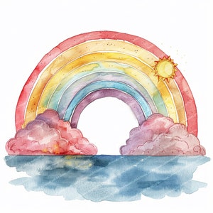 12 Sun And Rainbow Clipart | Nursery Rainbow | Printable Watercolor clipart | High Quality JPGs | Digital download, High Resolution