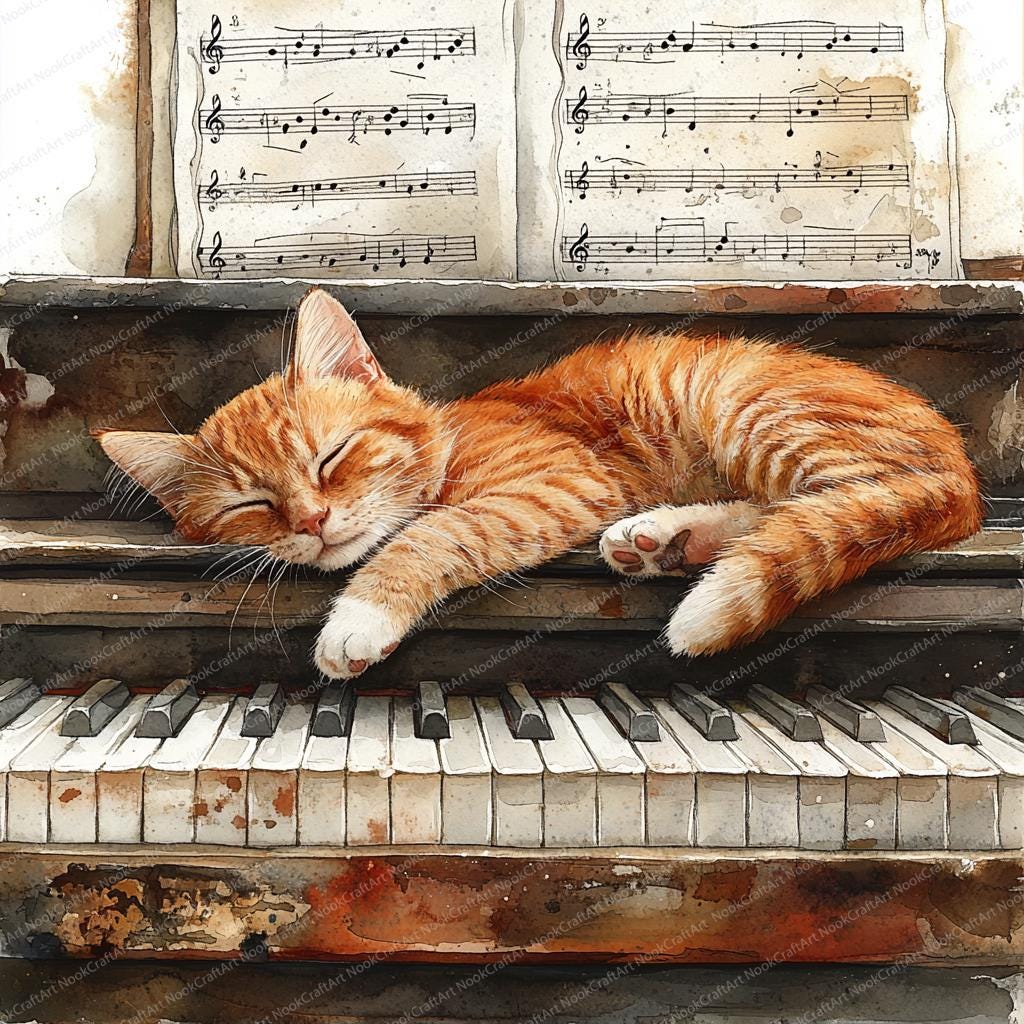 ピアノで眠る猫のクリップアート21選 | 心地よい音楽猫のイラスト