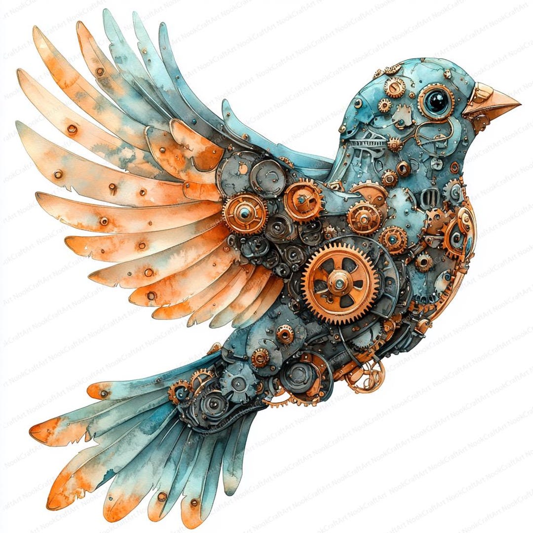 21 Mechanical Bird Clipart | Clockwork Feathered Illustration ...
