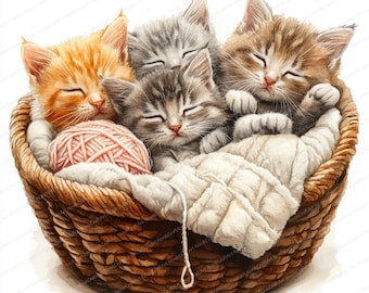 18 猫の家族のクリップアート | かごの中のかわいい子猫のイラスト
