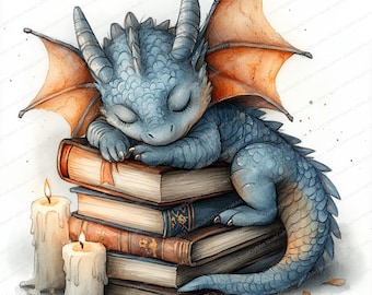 18 Fantasy Dragon Clipart | Dreamy Book Guardian Illustrations | Printable Watercolor clipart | High Quality JPGs | Paper craft | journal