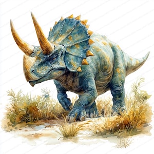 20 Triceratops Grazing Clipart | Prehistoric Dinosaur Illustration | Printable Watercolor clipart | High Quality JPGs | Paper craft