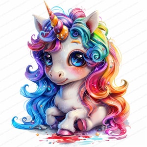 14 Cute Unicorn Watercolor Clipart | Rainbow Unicorn | Printable Watercolor clipart | High Quality JPGs | Digital download | Paper craft