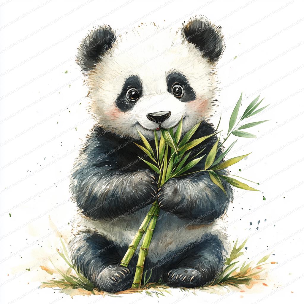 24 Panda Holding Bamboo Clipart | Cute Bear Forest Illustration ...