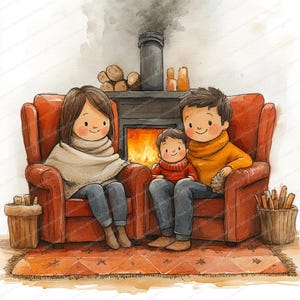 14 Familie gemütlicher Kamin Clipart | Wärme und Komfort Illustrationen | Druckbare Aquarell Clipart | Hochwertige JPGs | Papierhandwerk