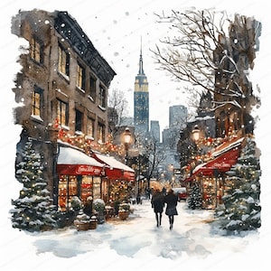 15 Clipart hiver New York | Ambiance chaleureuse de New York | postale de New York | JPG de haute qualité | Téléchargement numérique | Créations artisanales en papier | revues