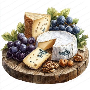 Clipart de 18 variedades de quesos / Ilustración de plato de quesos gourmet / Clipart de acuarela imprimible / JPG de alta calidad / Manualidades de papel / Diario