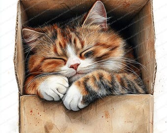17 箱の中で眠る猫のクリップアート | 心地よい猫のお昼寝のイラスト