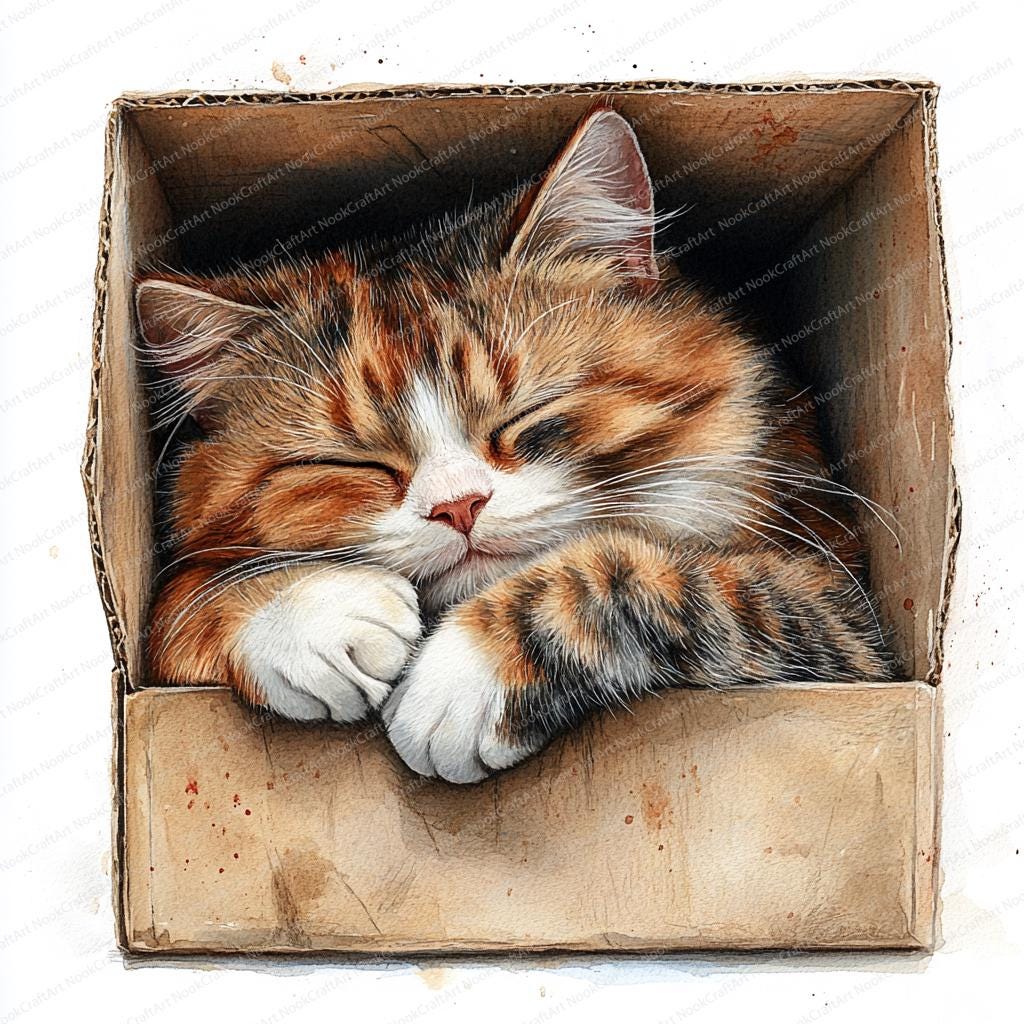 17 箱の中で眠る猫のクリップアート | 心地よい猫のお昼寝のイラスト