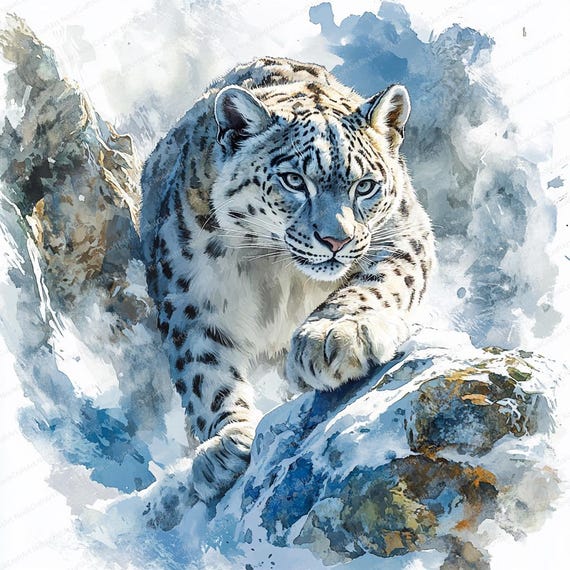 18 ユキヒョウの崖登りのクリップアート | 雄大な大型猫のイラスト