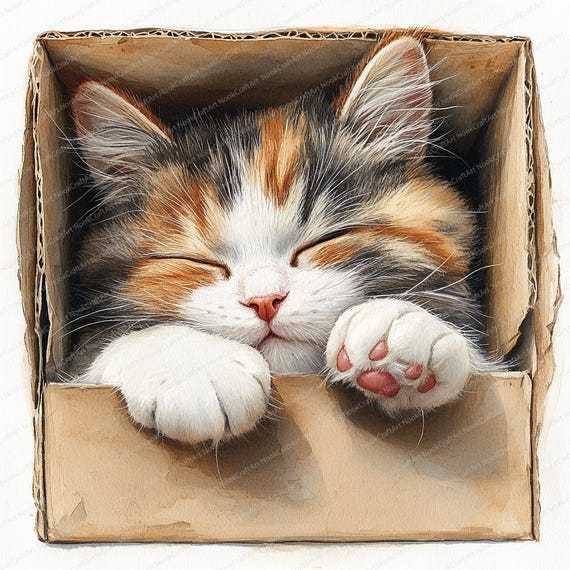 17 箱の中で眠る猫のクリップアート | 心地よい猫のお昼寝のイラスト