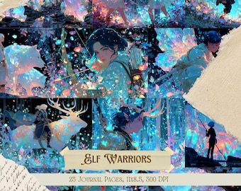 Elf Warriors Junk Journal Kit | Fantasy Forest Battle Collage Sheets | Vintage Magic Printable Scrapbook Paper | Enchanted Elf Ephemera